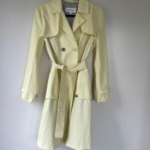 Calvin Klein Size S yellow double breasted belted rain coat.